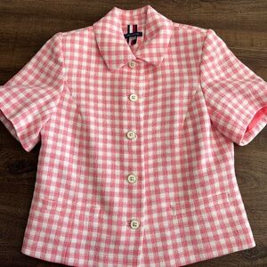Tommy Hilfiger Pink Gingham Short Sleeve Tweed Button-Up Top – Size 4